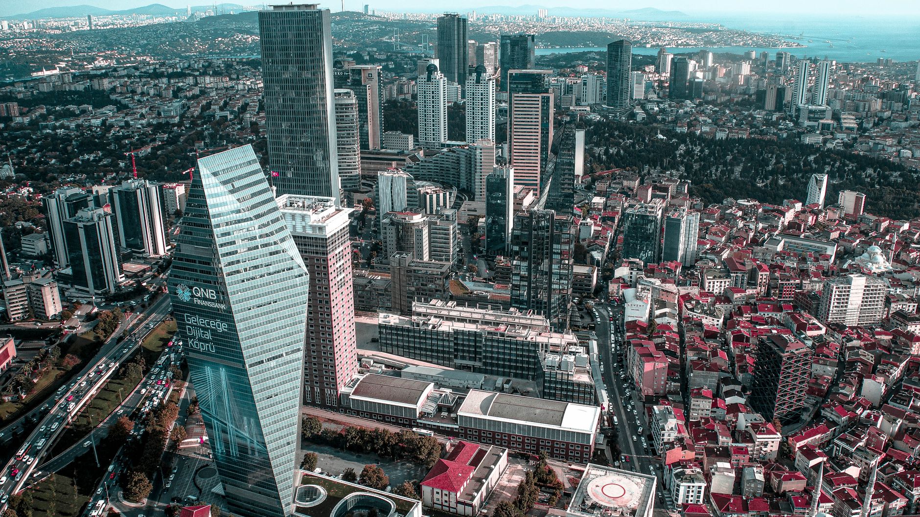 A breathtaking aerial view of Istanbul's skyline featuring skyscrapers and high-rise buildings. — Locate Your Brand On The Ma